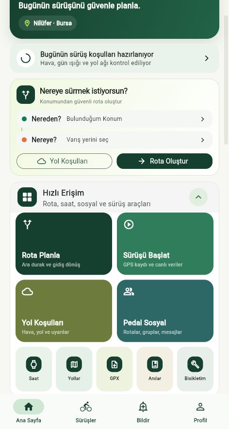 Pedal İzi rota planlama ve hızlı erişim ekranı
